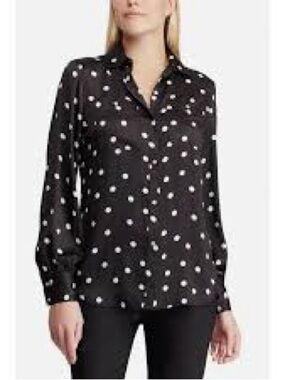 Chaps Black and White Polka Dot Button-Down Shirt